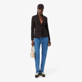 Blazer de lana de corte entallado con logotipo bordado para mujer