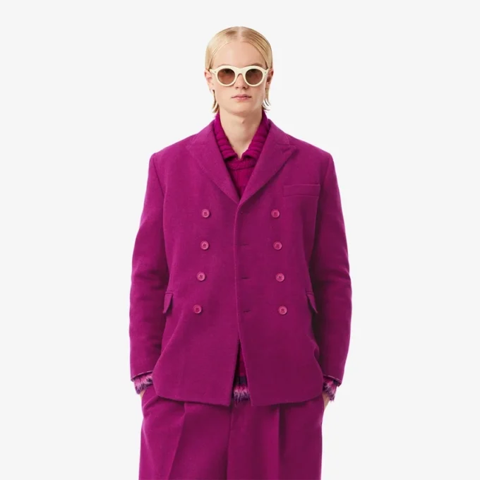 Blazer de lana marmolada de doble botonadura de la pasarela