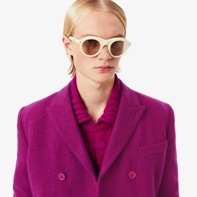 Blazer de lana marmolada de doble botonadura de la pasarela