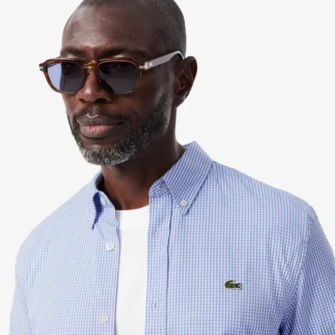 Camisa de algodón a cuadros de corte regular para hombre