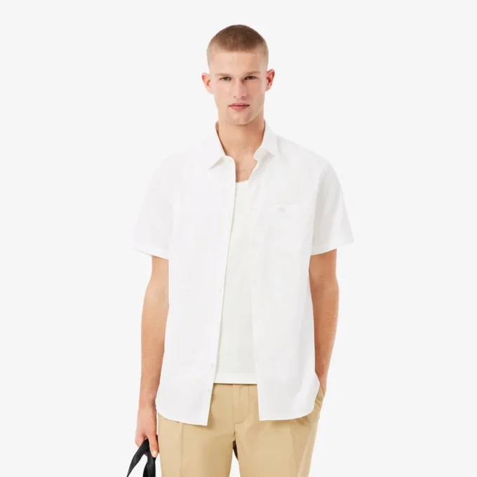 Camisa de algodón de manga corta y corte regular para hombre