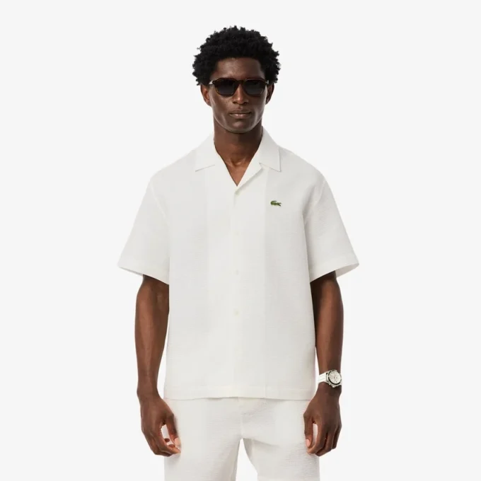 Camisa de corte holgado con textura de gofre para hombre