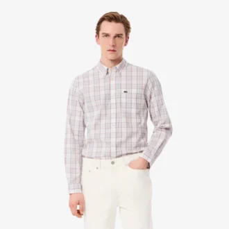 Camisa de cuadros elástica de corte entallado para hombre