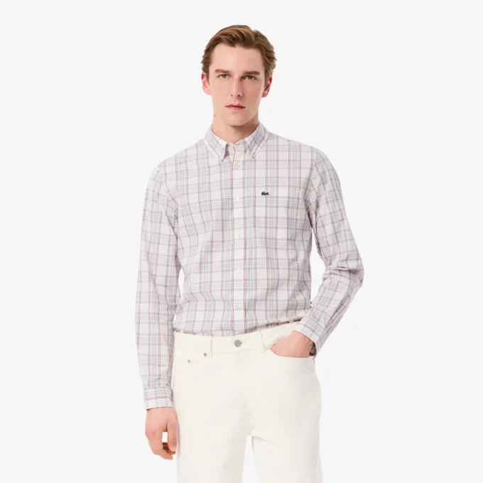 Camisa de cuadros elástica de corte entallado para hombre