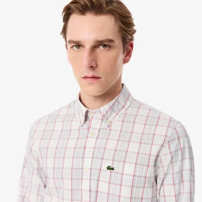 Camisa de cuadros elástica de corte entallado para hombre