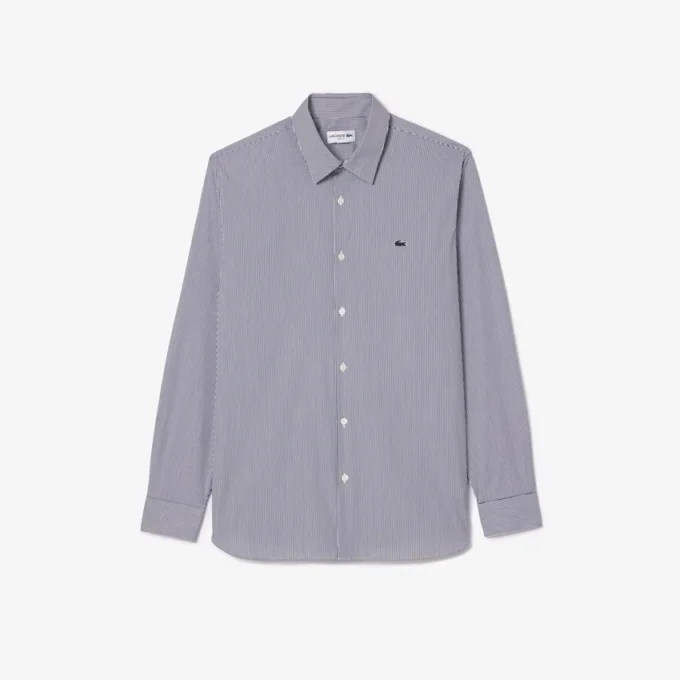 Camisa de hombre de corte entallado, a rayas y elástica, con botones
