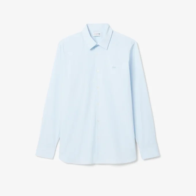 Camisa de hombre de corte entallado, a rayas y elástica, con botones