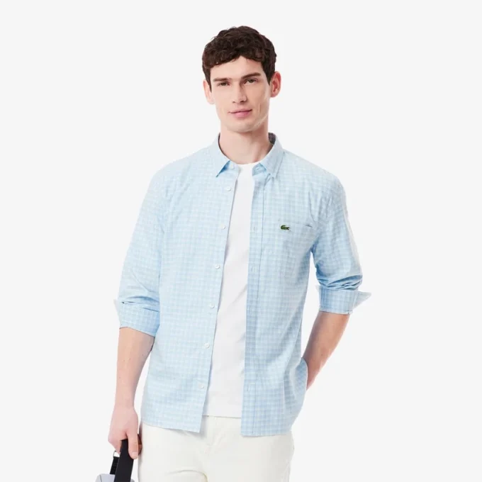 Camisa de hombre de corte regular con estampado de cuadros y tejido elástico