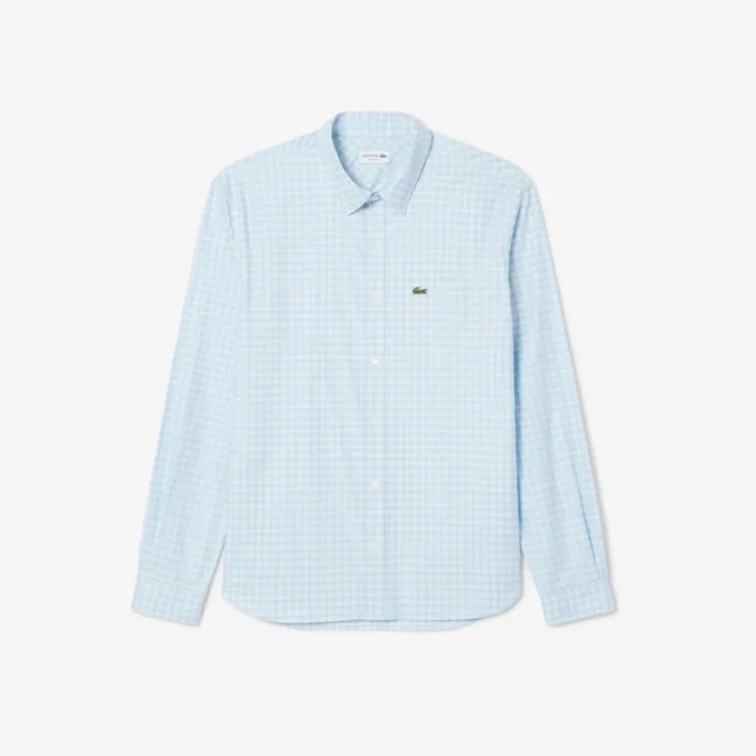Camisa de hombre de corte regular con estampado de cuadros y tejido elástico