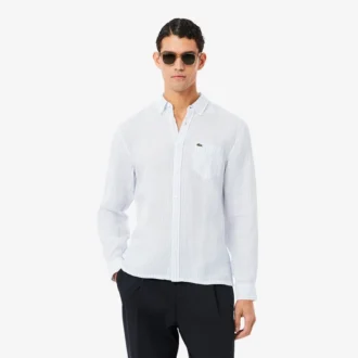 Camisa de lino a rayas de corte regular para hombre