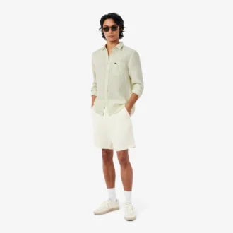Camisa de lino a rayas de corte regular para hombre