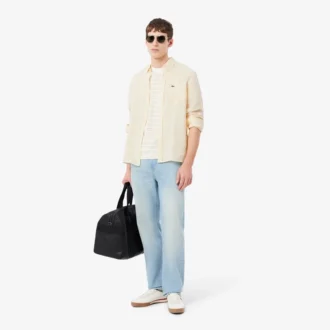Camisa de lino a rayas de corte regular para hombre