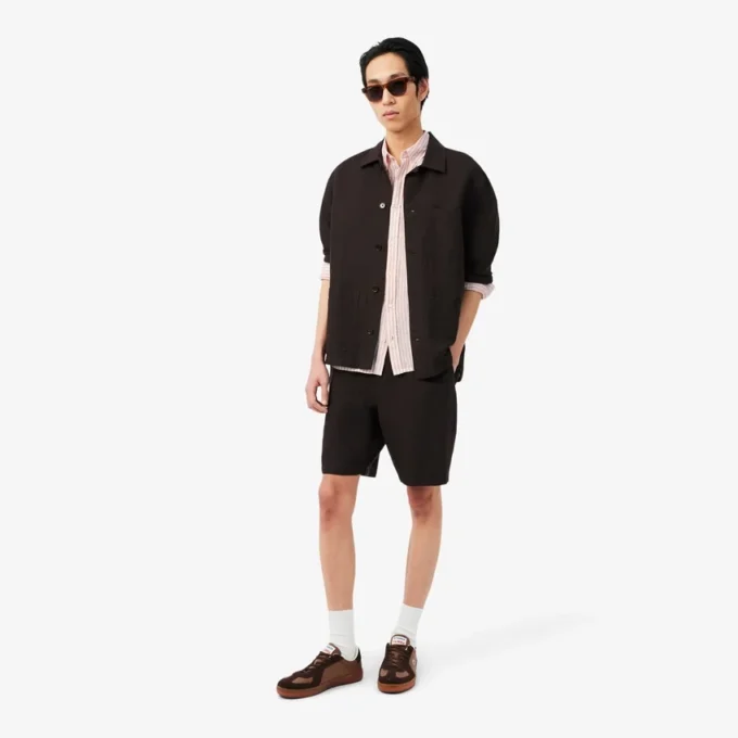 Camisa de lino a rayas de corte regular para hombre