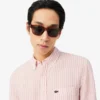 Camisa de lino a rayas de corte regular para hombre