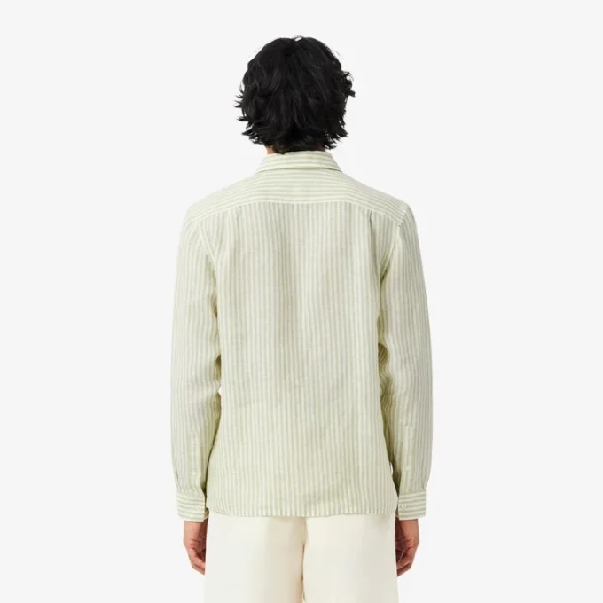 Camisa de lino a rayas de corte regular para hombre