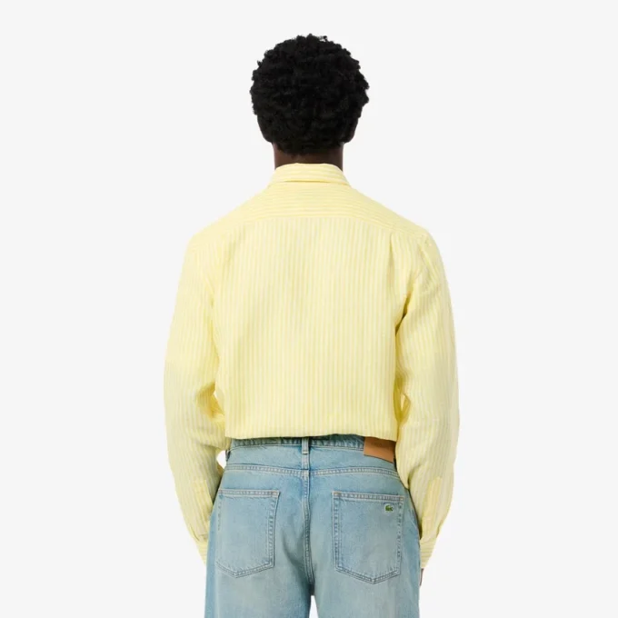 Camisa de lino a rayas de corte regular para hombre