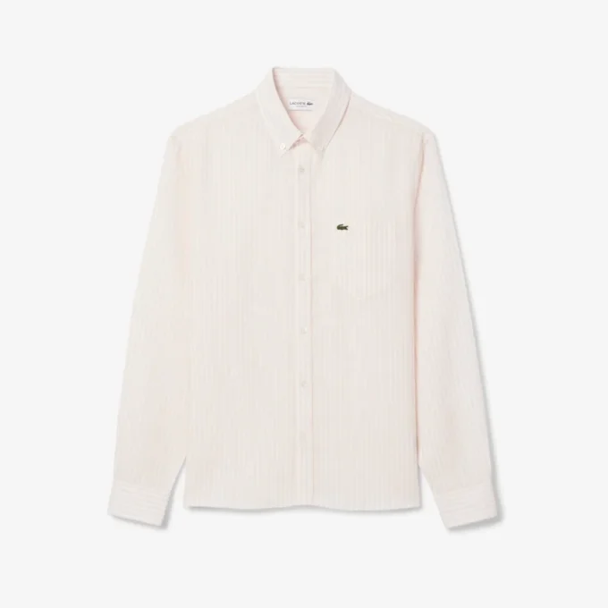 Camisa de lino a rayas de corte regular para hombre