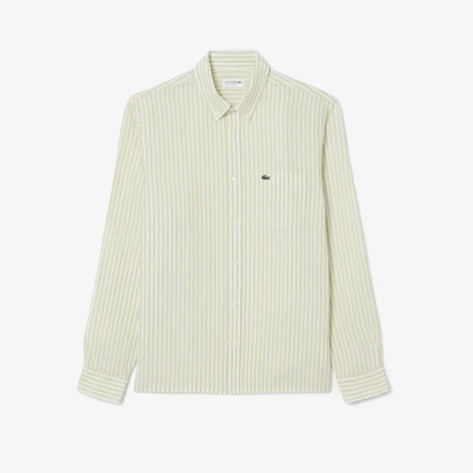 Camisa de lino a rayas de corte regular para hombre