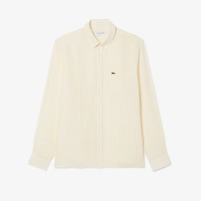 Camisa de lino a rayas de corte regular para hombre