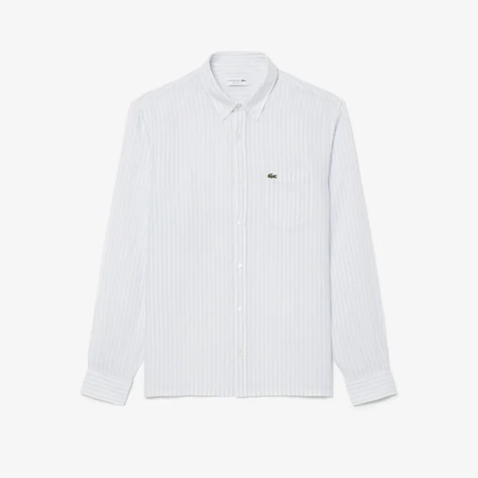Camisa de lino a rayas de corte regular para hombre
