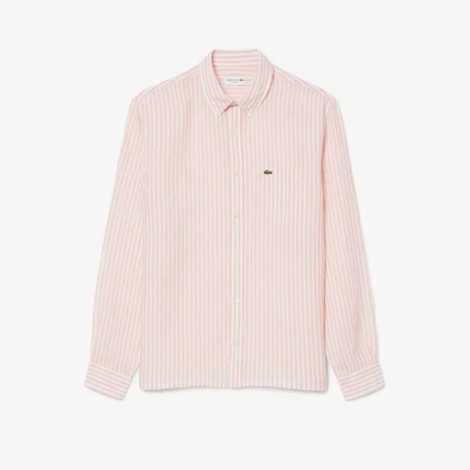 Camisa de lino a rayas de corte regular para hombre