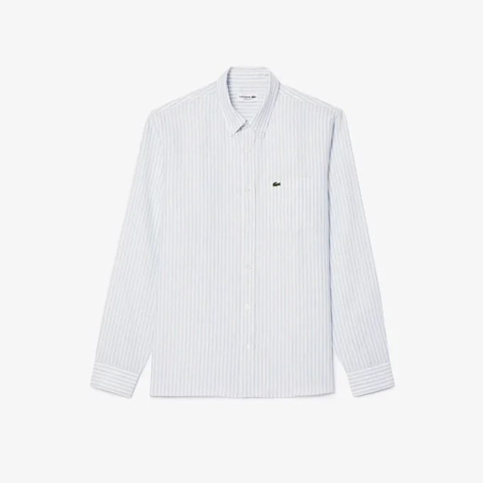 Camisa de lino a rayas de corte regular para hombre