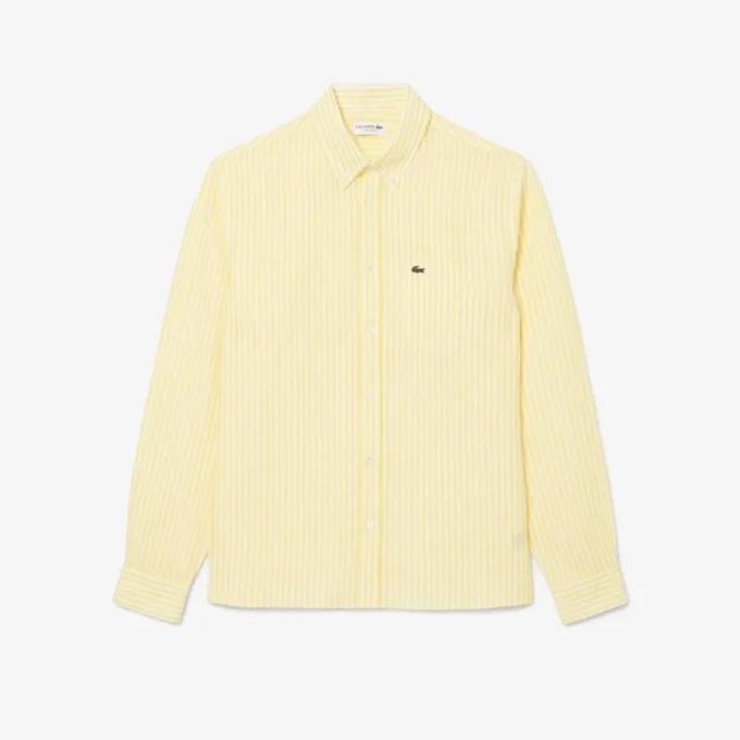 Camisa de lino a rayas de corte regular para hombre