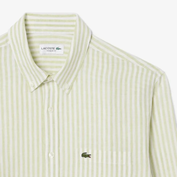 Camisa de lino a rayas de corte regular para hombre
