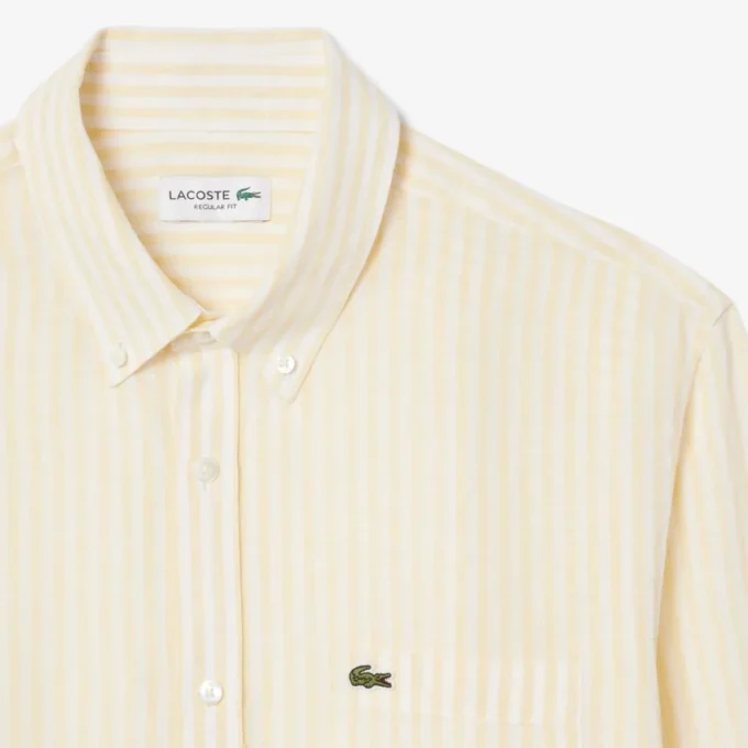 Camisa de lino a rayas de corte regular para hombre