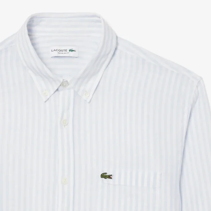 Camisa de lino a rayas de corte regular para hombre