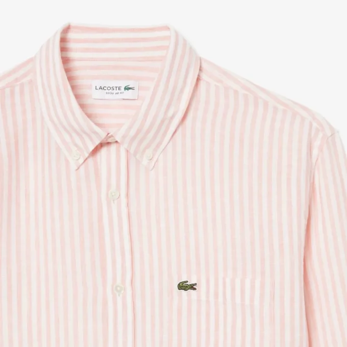 Camisa de lino a rayas de corte regular para hombre