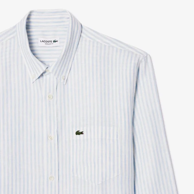 Camisa de lino a rayas de corte regular para hombre