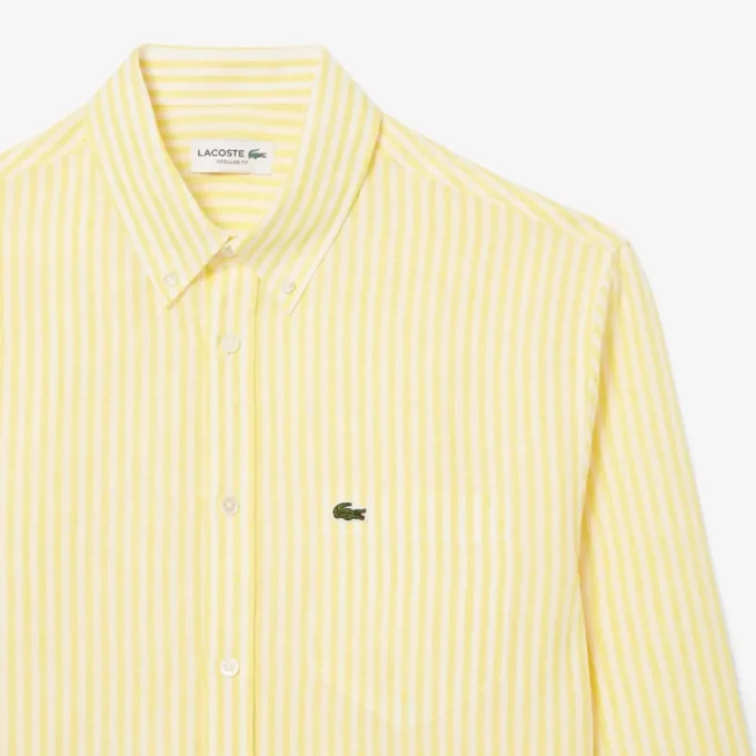 Camisa de lino a rayas de corte regular para hombre