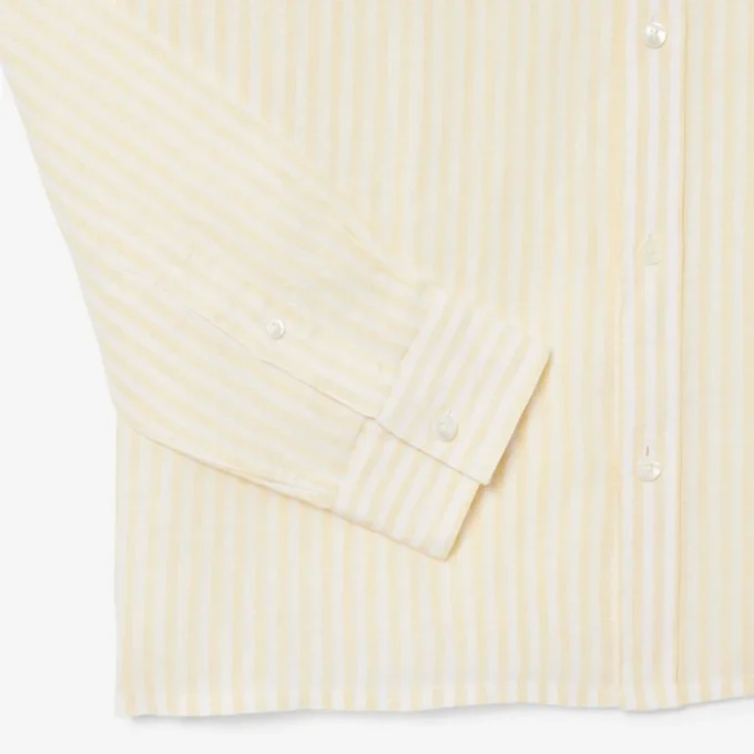 Camisa de lino a rayas de corte regular para hombre