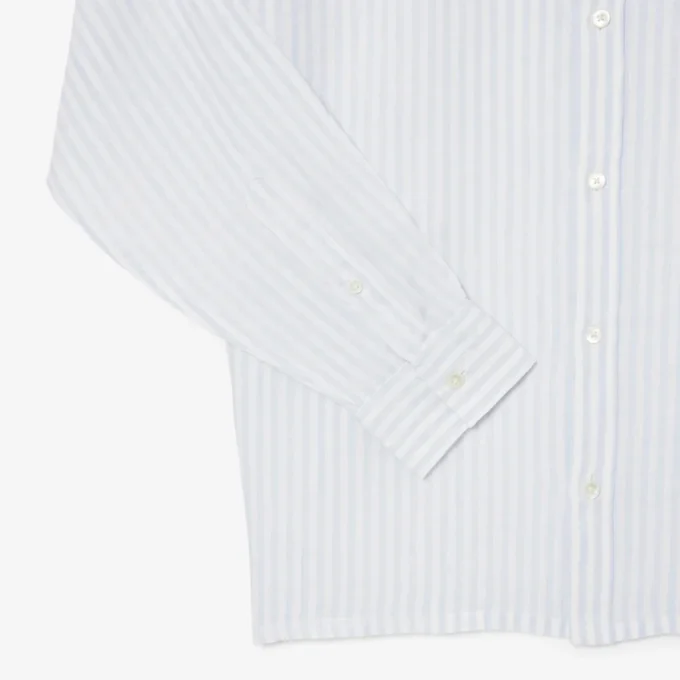 Camisa de lino a rayas de corte regular para hombre