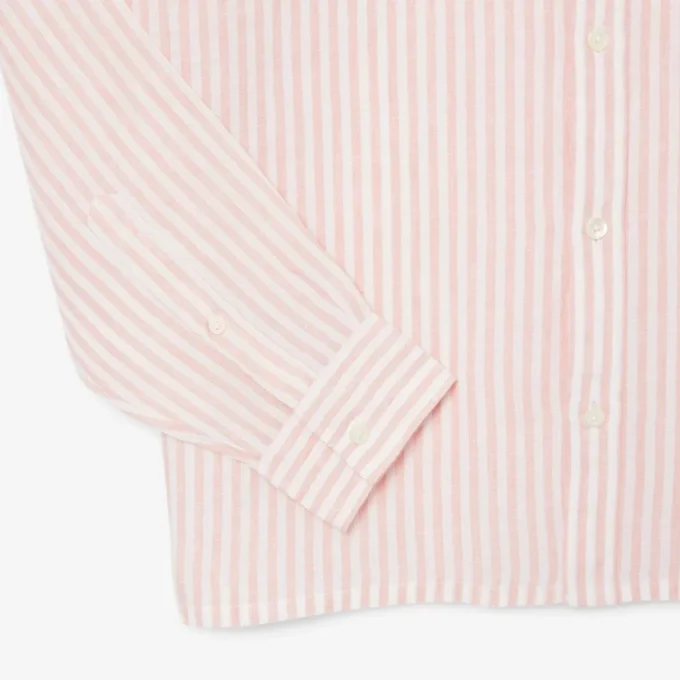 Camisa de lino a rayas de corte regular para hombre