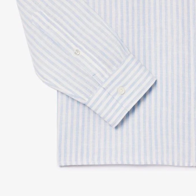 Camisa de lino a rayas de corte regular para hombre