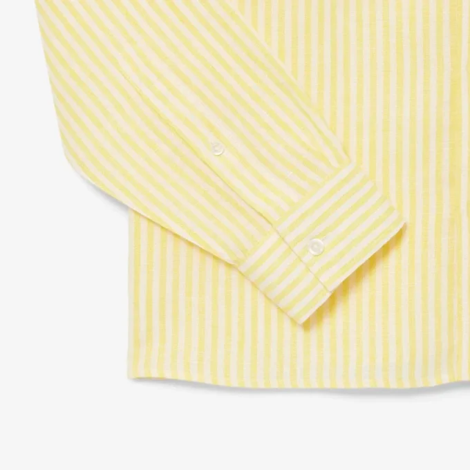 Camisa de lino a rayas de corte regular para hombre