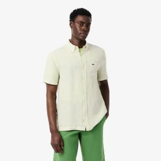 Camisa de lino de manga corta de corte regular para hombre