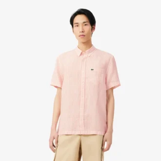 Camisa de lino de manga corta de corte regular para hombre