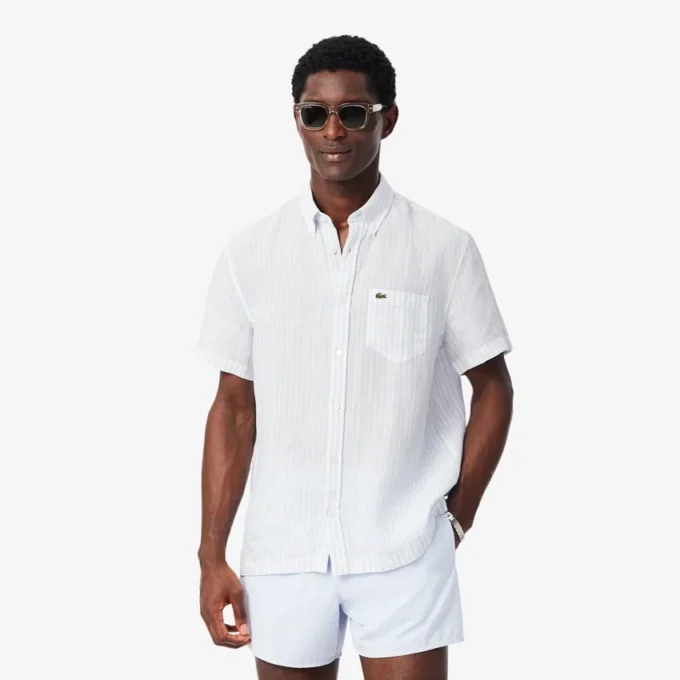 Camisa de lino de manga corta de corte regular para hombre