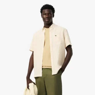 Camisa de lino de manga corta de corte regular para hombre