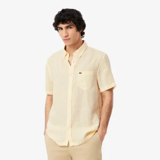 Camisa de lino de manga corta de corte regular para hombre