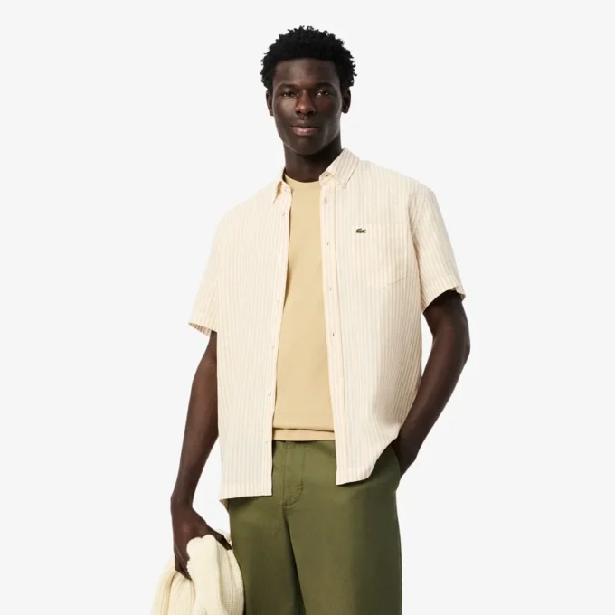Camisa de lino de manga corta de corte regular para hombre