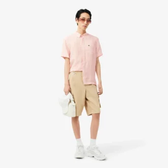 Camisa de lino de manga corta de corte regular para hombre