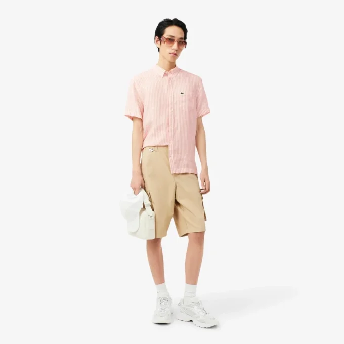 Camisa de lino de manga corta de corte regular para hombre