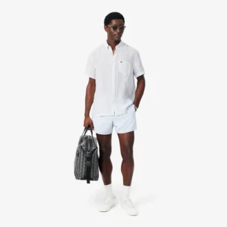 Camisa de lino de manga corta de corte regular para hombre