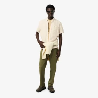 Camisa de lino de manga corta de corte regular para hombre
