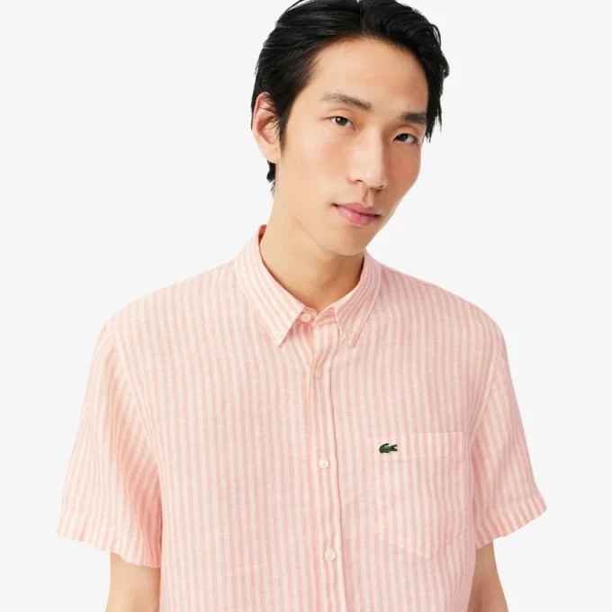 Camisa de lino de manga corta de corte regular para hombre