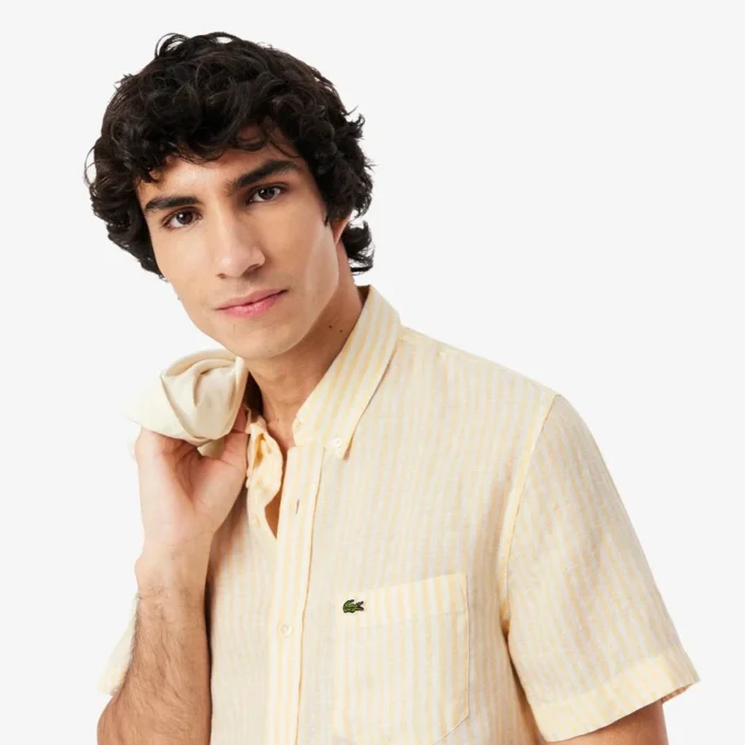Camisa de lino de manga corta de corte regular para hombre